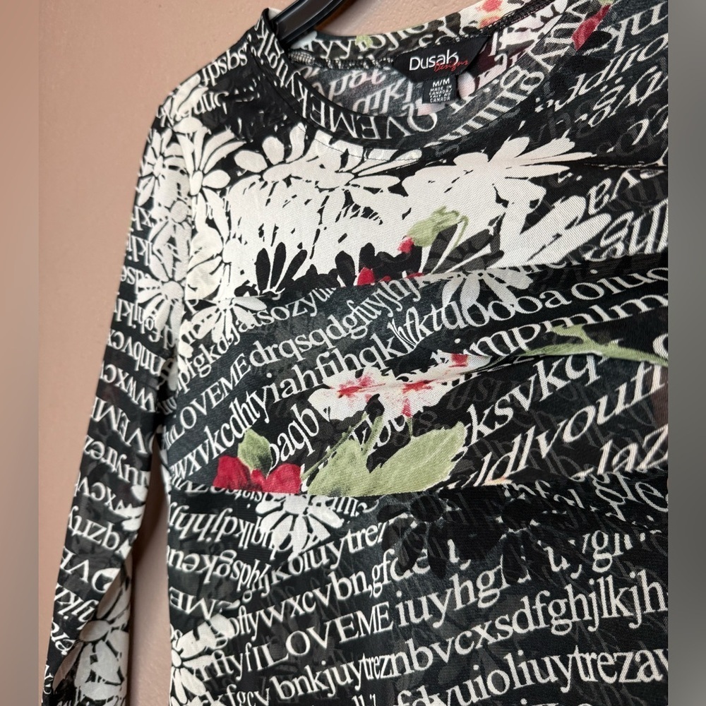 Dusak Designs Y2Kcore Floral & Text Patterned Layered Mesh Long Sleeve Size M. - Picture 4 of 16